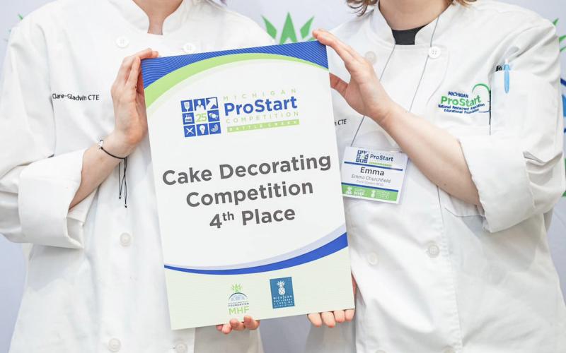 Skyler McWilliams and Emma Churchfield (Beaverton High School) placed fourth in Cake Decorating at the statewide ProStart competition!