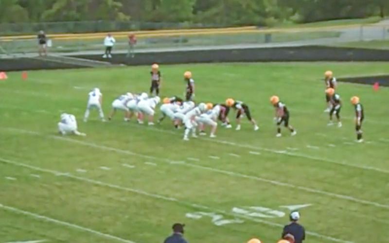 Standish-Sterling lines up to try and stop another Shepherd extra point during Friday night’s surprising 37-0 loss to the visiting Blue Jays.