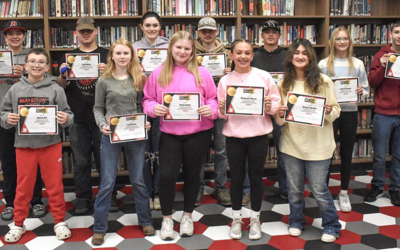 October’s BJSHS Students of the Month include Blake Simpson, Quinton Hall, Gerik Witek, Lily Romatz, Libby McKimmy, Alyvia Snyder, Christian Burgess, Mackenzie Mercer, Easton Hess, Yanessa Garrido, Aaliyah Holmes and Nicholas Kowalski. Not pictured are Emma Grant and Ireland Dunn.