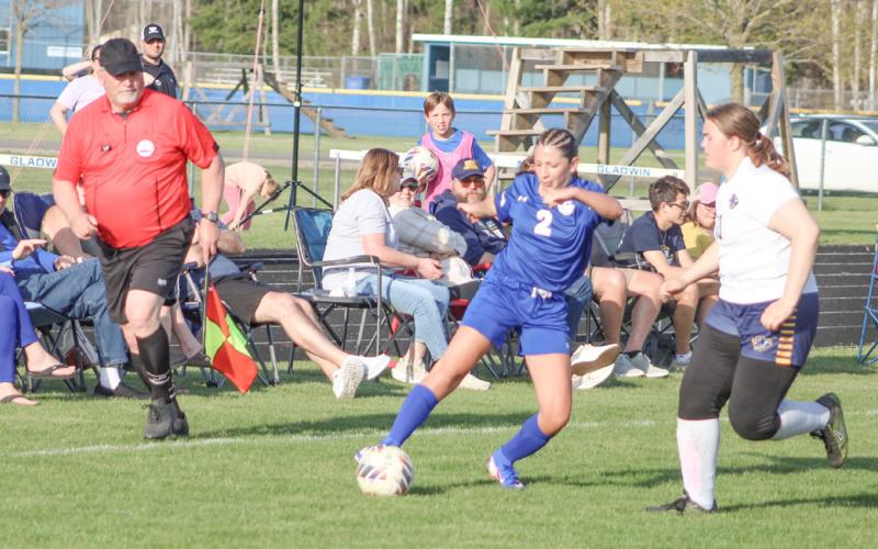 Gladwin’s Isabella Hand puts a move on the Standish defense during Thursday’s battle with the top team in the Jack Pine Conference.