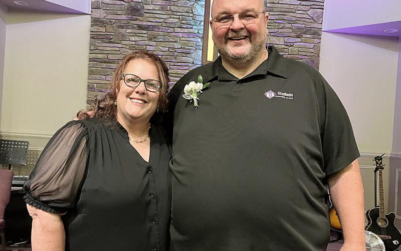 Pastor Brad Withrow and his wife, Cheryl, were all smiles after a moving tribute saluting their 32 years of service to Gladwin Assembly of God. Withrow has stepped down as Lead Pastor to take a statewide position within the ministry.