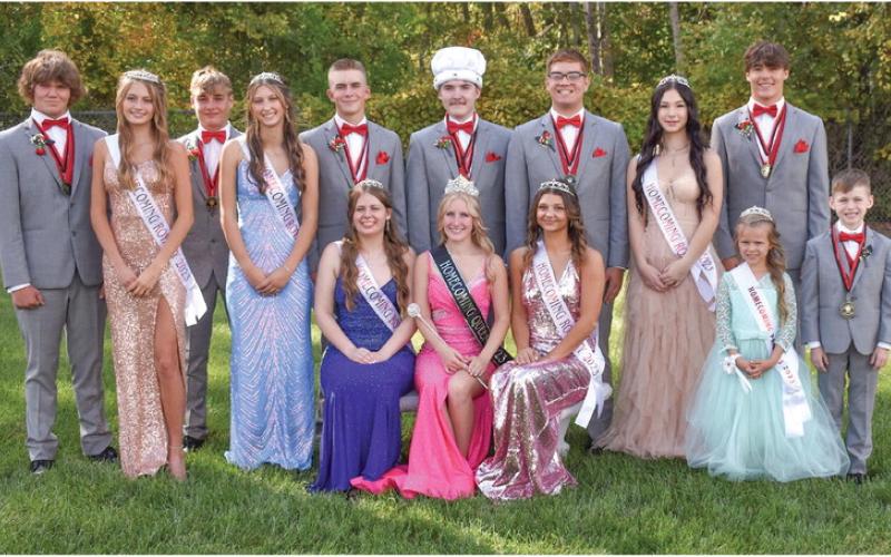 Pictured is the Beaverton Junior/Senior High School (BJSHS) Homecoming Court, which includes sophomores, Landon Love and Emily McCann; juniors, Caiden Loar and Reese Mishler; seniors, Gabe Drudge and Aniston King, Mason Ptak and Adalee Martin, and Layk Woodruff and Karley Fischer; and freshmen, Benjamin Zdrojewski and Charity Danielak; Prince, Oliver Schultz (son of Jason and Brittany Schultz) and Princess, McKinley McCann (daughter of Dwight and Casey McCann).