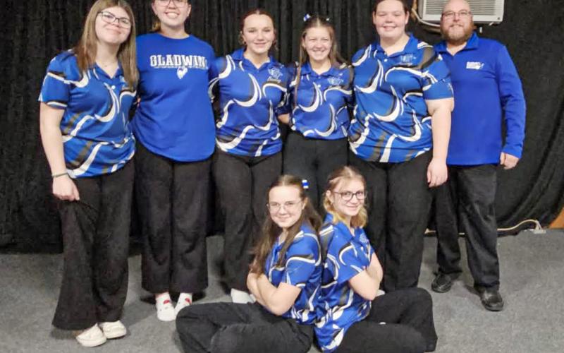 Gladwin’s girls’ bowling team headed into the Christmas Break with a perfect record in the Jack Pine Conference. Standing (left to right) are: Abbigayle West, Josie Pollock, Brittany Crawford, Juliona Corlew, Aspen Davy and Coach Kent Crawford. Sitting (left to right) are: Madeline Crawford and Ryleigh Sanders.