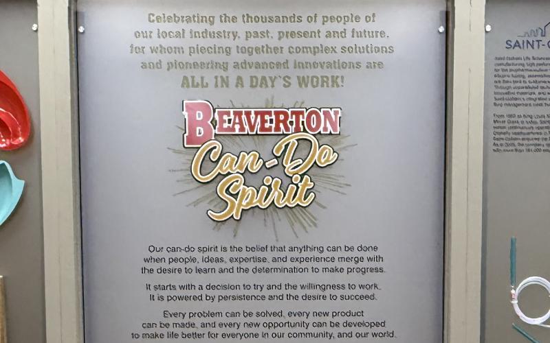 Picured top left: The family of Jim Frecnh unveiling the new “Beaverton Can-Do Spirit” exhibit in his memory. Pictured top right: BAC Founding Board President L. Scott Govitz was honored during BAC’s 10th Anniversary Pictured bottom: The “Beaverton Can-Do Spirit” exhibit is displayed at the Beaverton Activity Center. celebration.