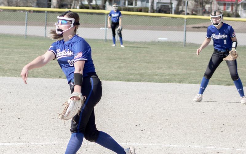 Angelica Corlew follows through after firing a strike last season. The junior is the only experienced pitcher returning to the roster this spring.
