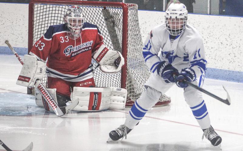 Braeden Guzman scored two goals, including the overtime winner, when Gladwin won a thriller over visiting Genesee on Dec. 21. GLADWIN