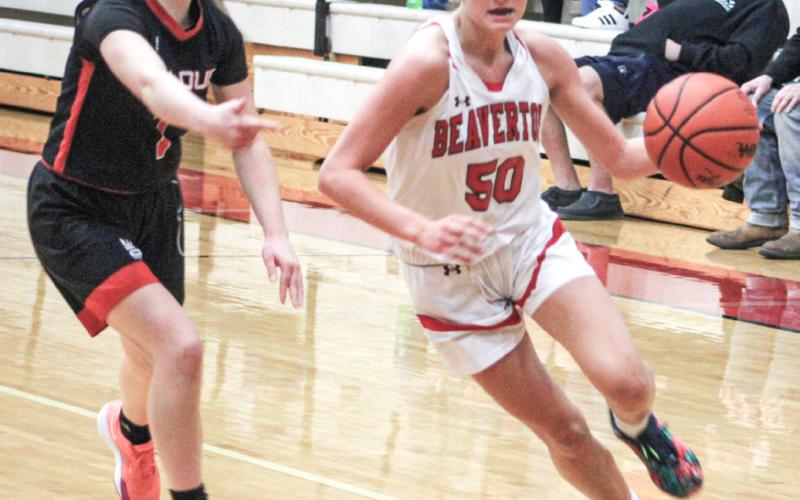 Beaverton’s Myah Hubble sprints toward the basket during last Wednesday night’s overtime loss to St. Louis.