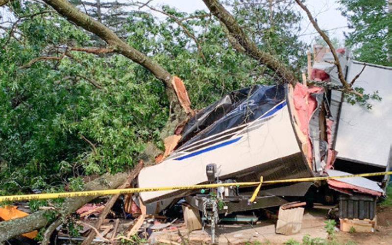 Early in the morning in Sage Township on July 2, a tree broke and fell onto a camper. Two occupants were inside the camper when the tree fell on it. One of the occupants was able to get out while the other had to be freed by firefighters.