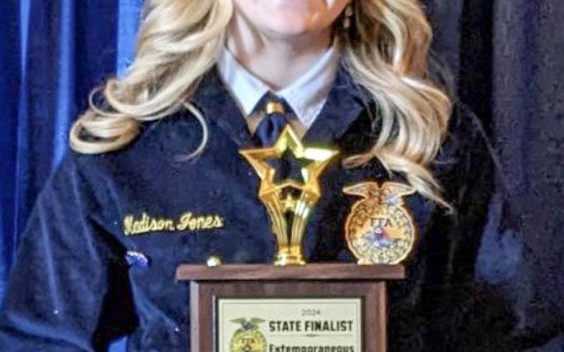 Madison Jones of Clare High School makes history as the first Clare-Gladwin FFA member to compete at the state level, securing a Silver Award in Extemporaneous Public Speaking.