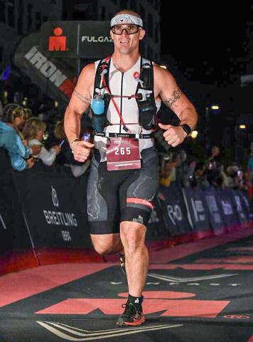 Jermey Dicken competes at the Ironman race in Madison, Wisconsin.
