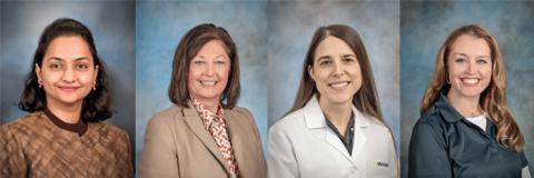 Pictured from left to right: MyMichigan Health Internal Medicine Physician Madhura Mansabdar, M.D., Registered Nurse Jennifer Felten, R.N., B.S.N., Oncology Dietitian Kelly Davis, R.D.N., C.S.O., and Oncologic Physical Therapist Jennifer Root, P.T., D.P.T., C.L.T.-L.A.N.A.