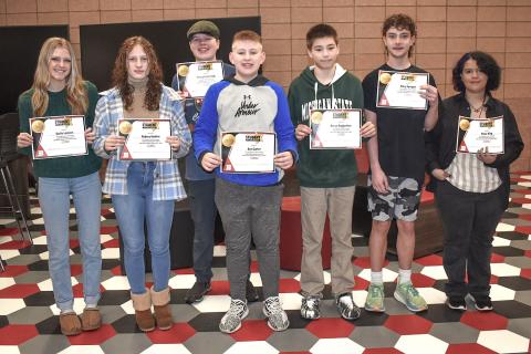 February’s BJSHS Students of the Month pictured from left to right include: Harlie Lamson, Audrey Andrist, Brady Armstrong, Ace Carter, Reese Roggentine, Riley Sprague and Eluna King. Not pictured is Grant Willsie and Dominick Schatten.