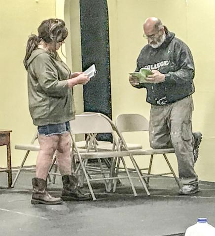 Christine Converse and Dave Popps rehearse for Plaza Suite.