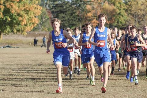 Gladwin’s (left to right) Seth Mead, Ben Verellen and Elijah Christensen head to a 1-2-3 finish Saturday at Mount Pleasant’s Blue and Gold Invitational.