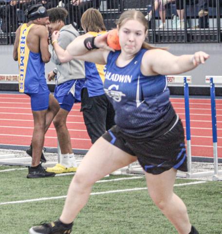 Gladwin’s Makenzie Price won gold medals in the shot put and also the discus Saturday at the Freeland Invitational.