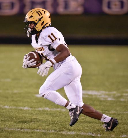 Ogemaw Heights’ Corie Kanitz scored four touchdowns Friday night to lead the Falcons to a 34-0 victory over visiting Meridian that completed a 6-0 romp through the Jack Pine Conference schedule. PHOTO PROVIDED MINDY STOKOSZYNSKI