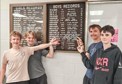 The distance medley team of Nathan Muma, Liam Pohlman, Jonah Griffiths and Ivan Christensen with a time of 12:15.22 broke a school record that has stood for nearly 40 years. PHOTO PROVIDED BY SARA CHRISTENSEN