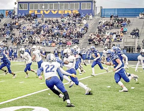 Gladwin’s Brayden Schroeder finds some running room during Saturday’s loss to Kingsford in the first round of the Division 5 playoffs. PHOTO PROVIDED BY ALAN DONALDSON