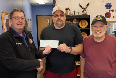 Pictured left to right: Ken Roberts, Gladwin County Office of Veterans Affairs Director; Art Day, Senior Warden, Gladwin Masonic Lodge #397; and Terry Perkins, Worshipful Master, Gladwin Masonic Lodge #397.