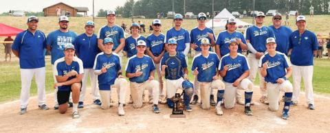 The Gladwin Flying G’s with their 2023 District winning trophy after Saturday’s victory over the Cadillac Vikings.