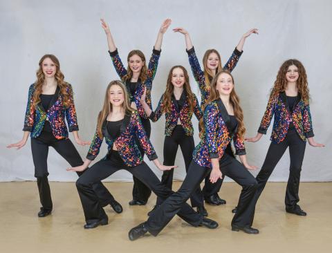 Sr. Tap received first overall in the novice level. Dancers pictured, left to right: Aloisia Graveline, Lily Hillier, Sophia Dillon, Evelyn Harrison, Brielle Graveline, Arabella MacInnes (captain), and Brynley Brubaker. More photos on page B- 10.