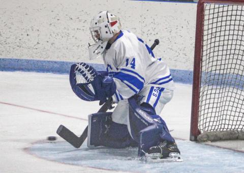 Gladwin goalie Preston Willert was a brick wall in a 1-0 shutout of L’Anse Creuse North Saturday at the Mount Pleasant Showcase.