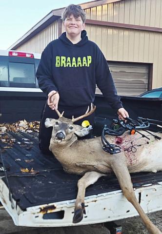 Jordan Goodwin, age 15, shot an 8-point buck, in Sage Township on Oct. 17, 2026.