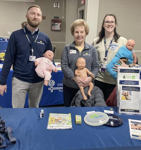 The My Michigan Health table provided info on safe sleep and choking prevention for babies at the Gladwin County Winter Carnival. Beaverton’s Lynn Heiple, meanwhile, gave out free haircuts.