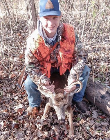 Kendon Bock, age 14, of Beaverton shot this 8-point buck opening morning on Pa’s farm in Coleman.