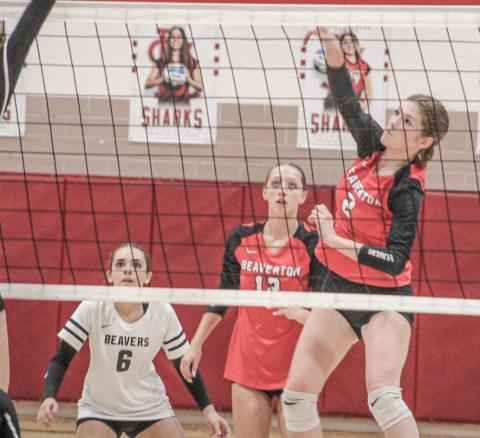 Bryar Pollard pounded down eight kills to help the Beaverton volleyball team to a three-set sweep of visiting Meridian.