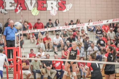 Beaverton’s Harlie Lamson pounds one down during a recent victory for the Beavers, who are off to a 2-0 start in Jack Pine Conference play.