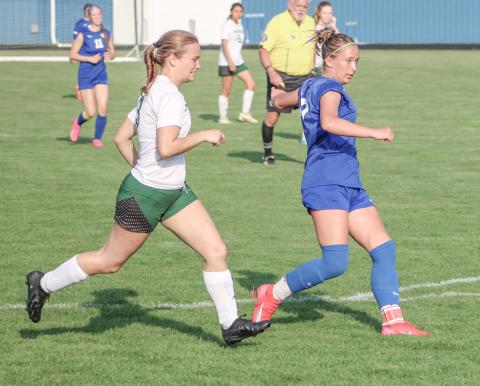 Gladwin’s Madisyn Lockwood scored both goals last Tuesday in a 2-1 victory over Ogemaw Heights that lifted the Flying G’s into the semifinals of the Division 2 District Tournament.
