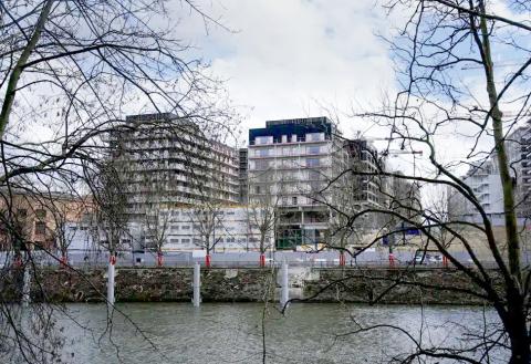 The Olympic athletes’ village construction site is pictured In Saint Denis, outside Paris, Saturday, March 18, 2023. Some Paris 2024 Olympic hopefuls have expressed concern over the lack of air conditioning units in the athletes’ village that will be home for thousands of athletes and sports officials during next year’s Summer Games. (AP Photo/Christophe Ena)