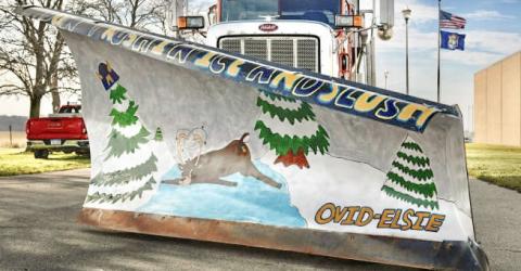 Ovid-Elsie High School honors art students completed a design for the 20232024 pilot season of MDOT’s Paint the Plow program, incorporating the safety message, “Don’t rush in ice and slush.”