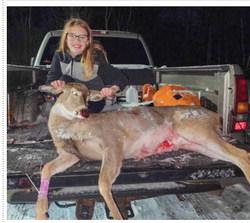Nevaeh Lewis, age 9, of Beaverton, shot her first deer while hunting with her dad Zak.