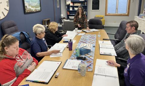 Kelly Como addresses a group of volunteers at a training session, which was held Friday by Hospice of Gladwin at Gladwin Free Methodist Church.