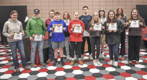 Pictured left to right are: Emily Colvin, Conner Wolfe, Kami Jacques, Elan Aho, Mackenzie Knake, Talise Wohlschlegel, Eli Roe, Aaliyah Holmes, Riley Cross, Anicia Klein, Sayde Woodruff and Sophie Milks. Not pictured: Ava Nickel, Stormy Ward, Shaun McWilliams and Anna Mannigel.