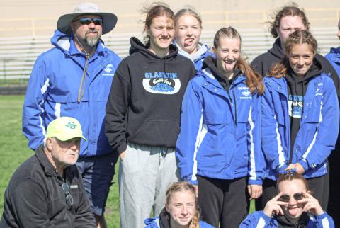 After taking several team pictures in the wake of winning the Jack Pine Conference championship, one of the moms said she wanted the Gladwin girls’ track team to take a “goofy” one and this was the result. Coach Kernie Gilliam (lower left) does not do “goofy.”