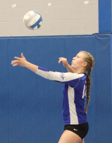 Graycin Guoan gets ready to serve one up for the Gladwin volleyball team.