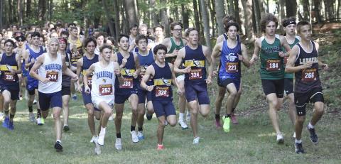 The varsity boys are off and running Wednesday at the beginning of the Jack Pine Conference jamboree at the Gladwin County Recreation Area.