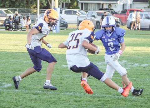 Gladwin’s Bryson Thurlow closes in on a Standish ball-carrier during the junior varsity’s loss last Thursday to the visiting Panthers.