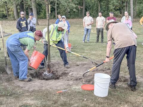 VOLUNTEERS HELP TO PLANT RELEAF AWARDED TREES AROUND GLADWIN