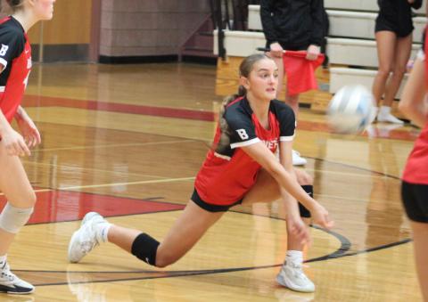 Beaverton’s Myah Hubble keeps a serve from hitting the floor during a recent victory.