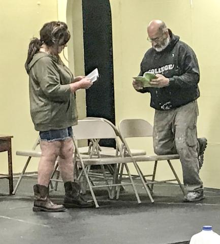 Christine Converse and Dave Popps rehearse for Plaza Suite.