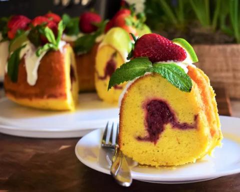 Lime-Mint Pound Cake with Strawberry Filling