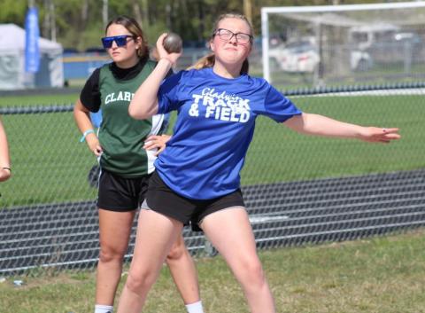 Gladwin’s Jade Sheltraw uses all her strength to launch the shot forward. PHOTO PROVIDED BY MELISSA ROBINSON