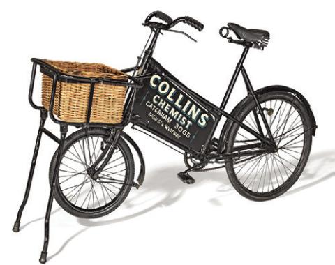 Home grocery delivery predates online ordering and smartphone apps. Midcentury delivery bicycles like this one prove it. KOVELS.COM