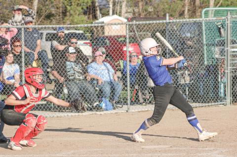 Gladwin’s Angelica Corlew rips another hit during last Tuesday’s doubleheader sweep of visiting rival Beaverton.