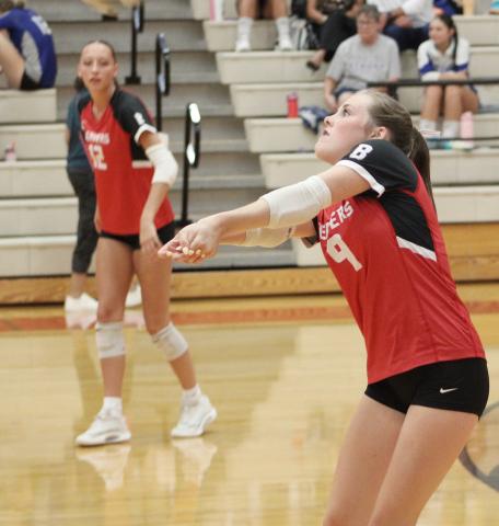 Beaverton’s Reagan Loar passes a serve during last week’s home-opener. The Beavers swept through Saginaw United and then Saginaw Nouvel.