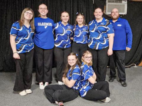 Gladwin’s girls’ bowling team headed into the Christmas Break with a perfect record in the Jack Pine Conference. Standing (left to right) are: Abbigayle West, Josie Pollock, Brittany Crawford, Juliona Corlew, Aspen Davy and Coach Kent Crawford. Sitting (left to right) are: Madeline Crawford and Ryleigh Sanders.
